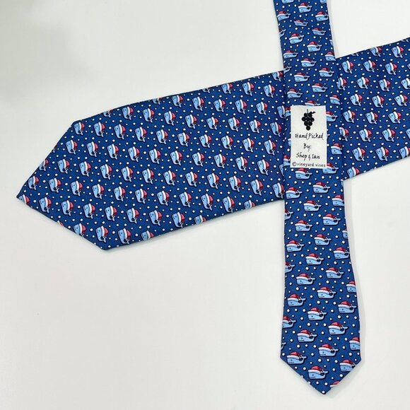 Vineyard Vines Men’s‎ Hand-Picked Blue Holiday Whale Pattern Silk Tie in Blue - Picture 3 of 8